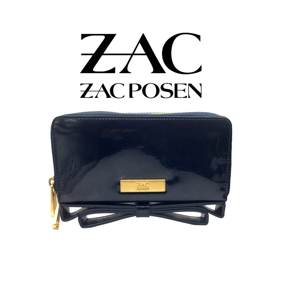 ZAC POSEN MILLA Chateau Navy Blue BOW PATENT Leather CLUTCH Wallet!